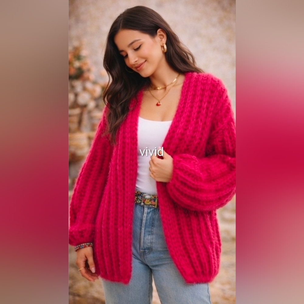 Anthropologie Mayflower Chunky Knit Oversized Cardigan In Fuchias Soldout $250